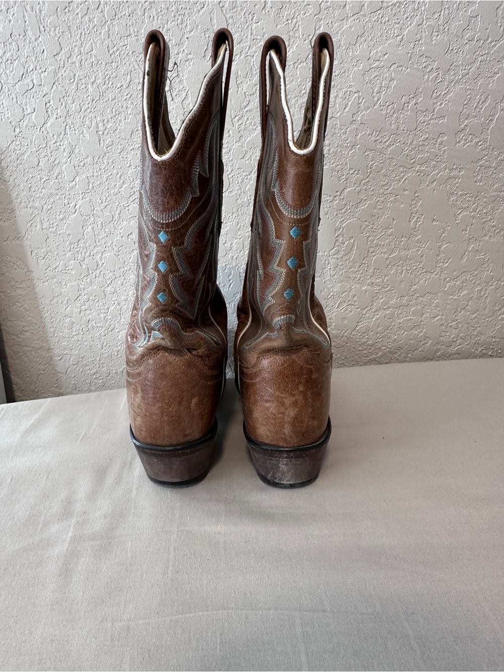 Old West 18006 Brown Leather Turquoise Embroidered Cowboy Boots 7.5 - Picture 5 of 9